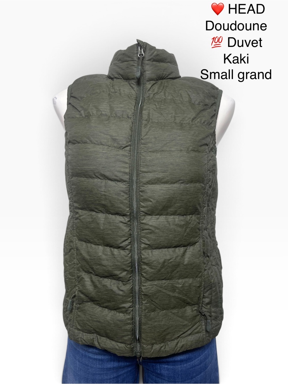 Head Quilted Kaki Puffer Vest - Olive/Green Sleeveless Jacket